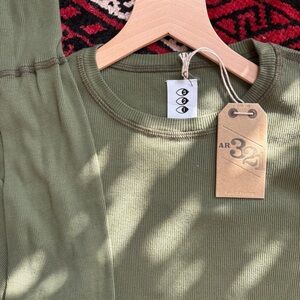 100% cotton unisex rib knit top - 100% sleeve lightweight army green made in USA